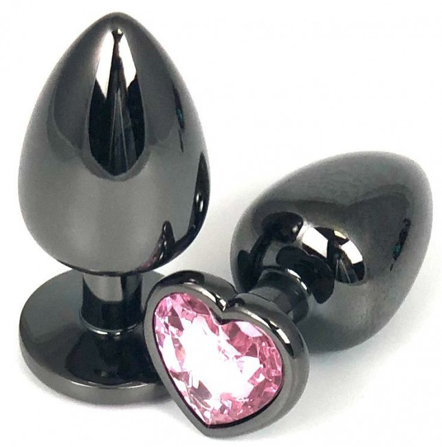 Металлическая анальная втулка TOYFA Metal с кристаллом цвета турмалина - серебристый с черным